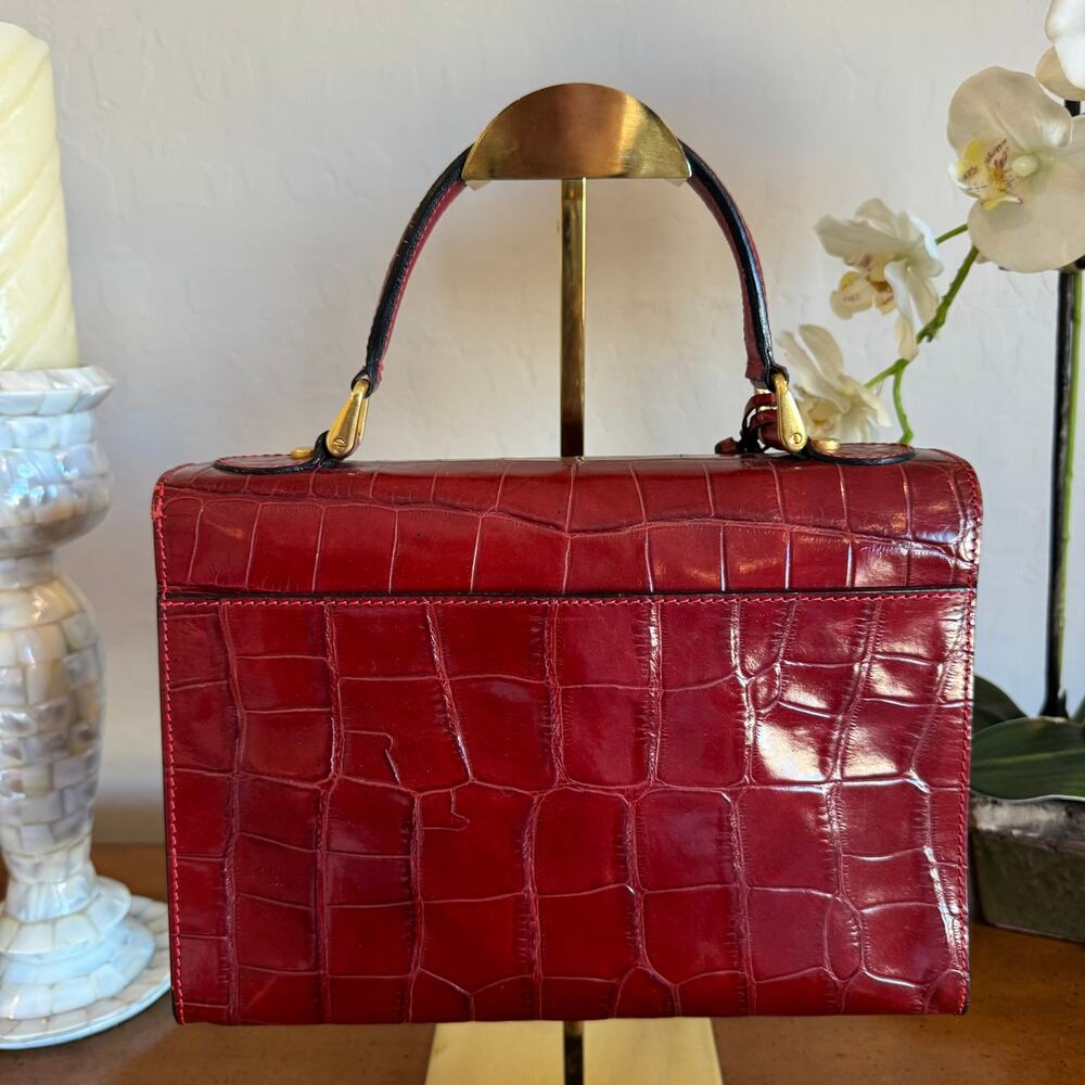Rare Vintage Bally Red Croc Embossed Leather Top Handle Bag - Picture 5 of 14